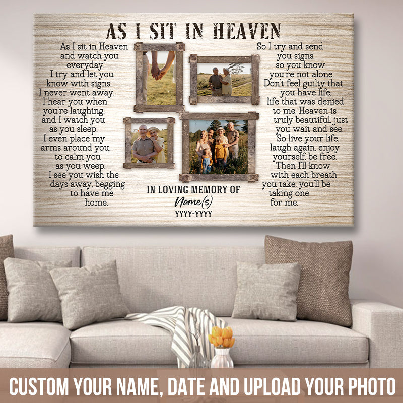 Personalized 'As I Sit In Heaven' Photo Memorial For Loved One Canvas Gift for Loss