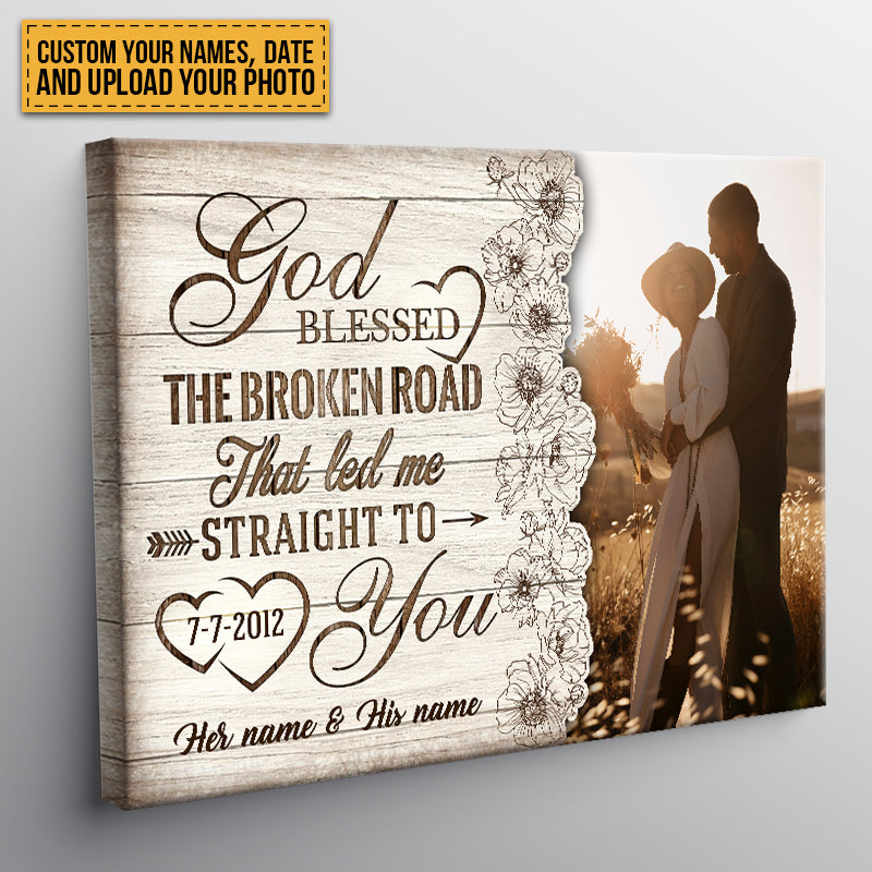 Personalized Couple's Canvas: 'God Blessed The Broken Road' Anniversary Gift