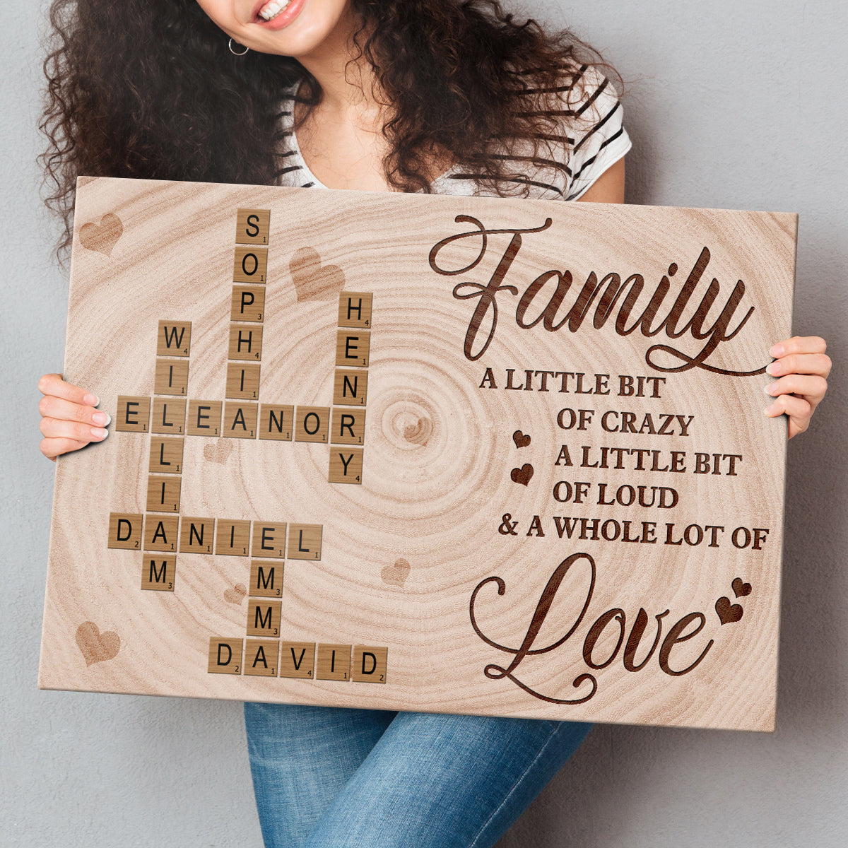 A Little Bit Crazy, A Whole Lot of Love - Personalized Family Crossword Canvas/poster