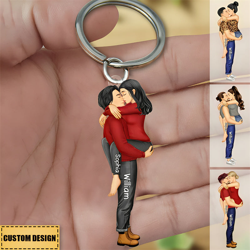 Personalized Kissing Couple Keychain - Romantic Custom Gift for Lovers