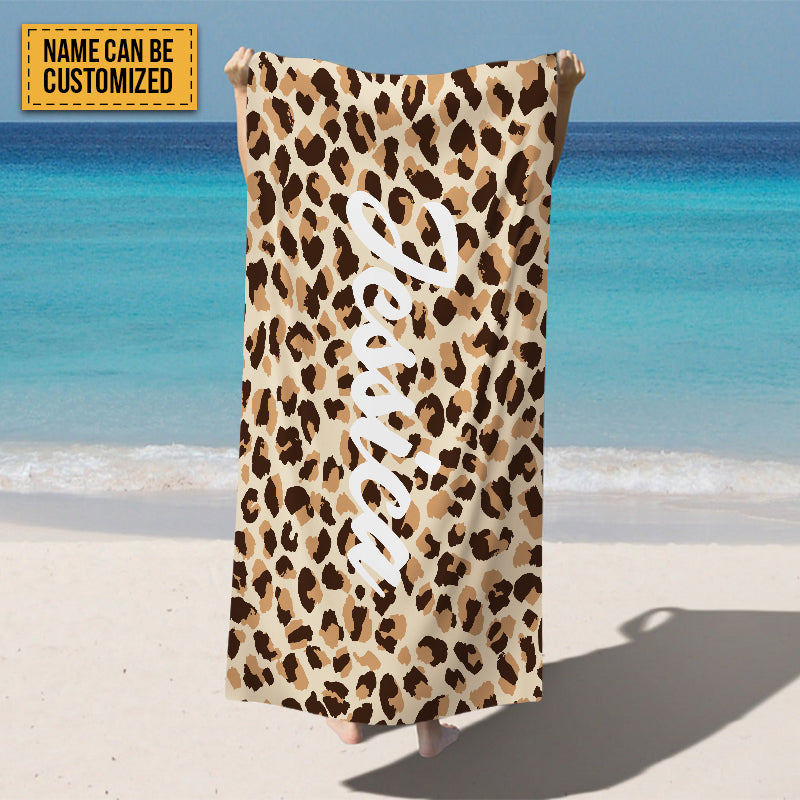 Personalized Blue Leopard Beach Towel - Custom Name Summer Accessory