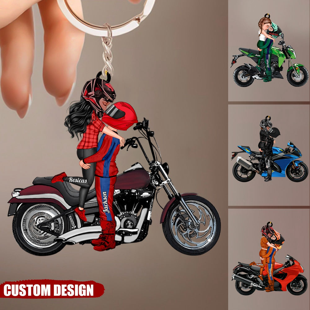 Heartfelt Personalized Motorcycle Couple Keychain - Unique Gift for Lovers