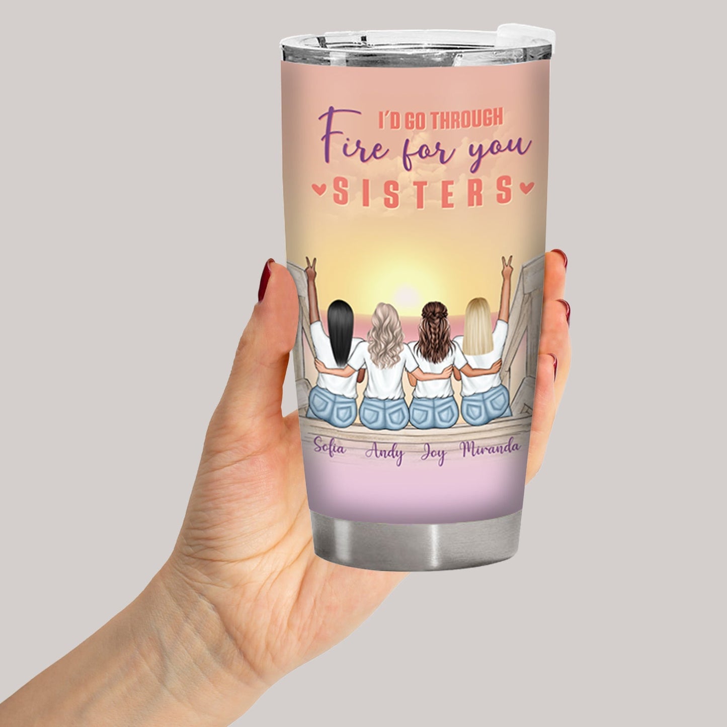 Custom Funny Sister Tumbler: 'Walk Through Fire' (Unless My Hair Gets Humid!)