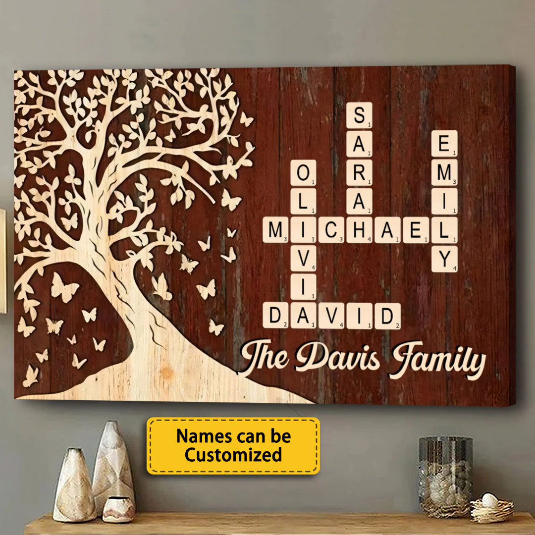 Custom Family Crossword Canvas / Poster: Personalized Names & Tree