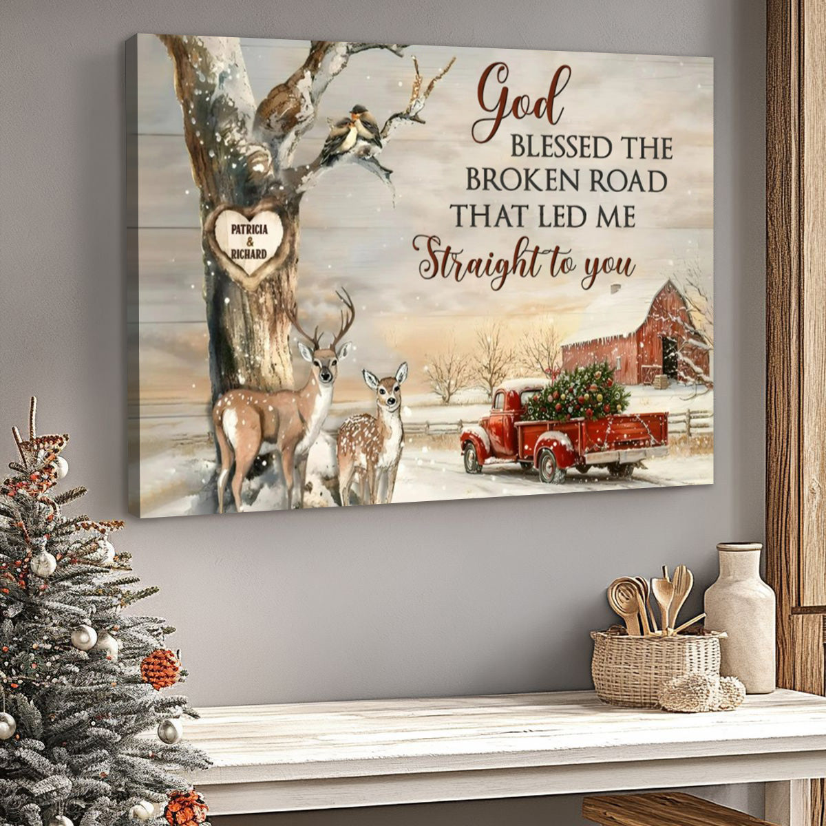 Personalized 'God blessed the broken road' Family Canvas / Poster - Personalize Names & Quote