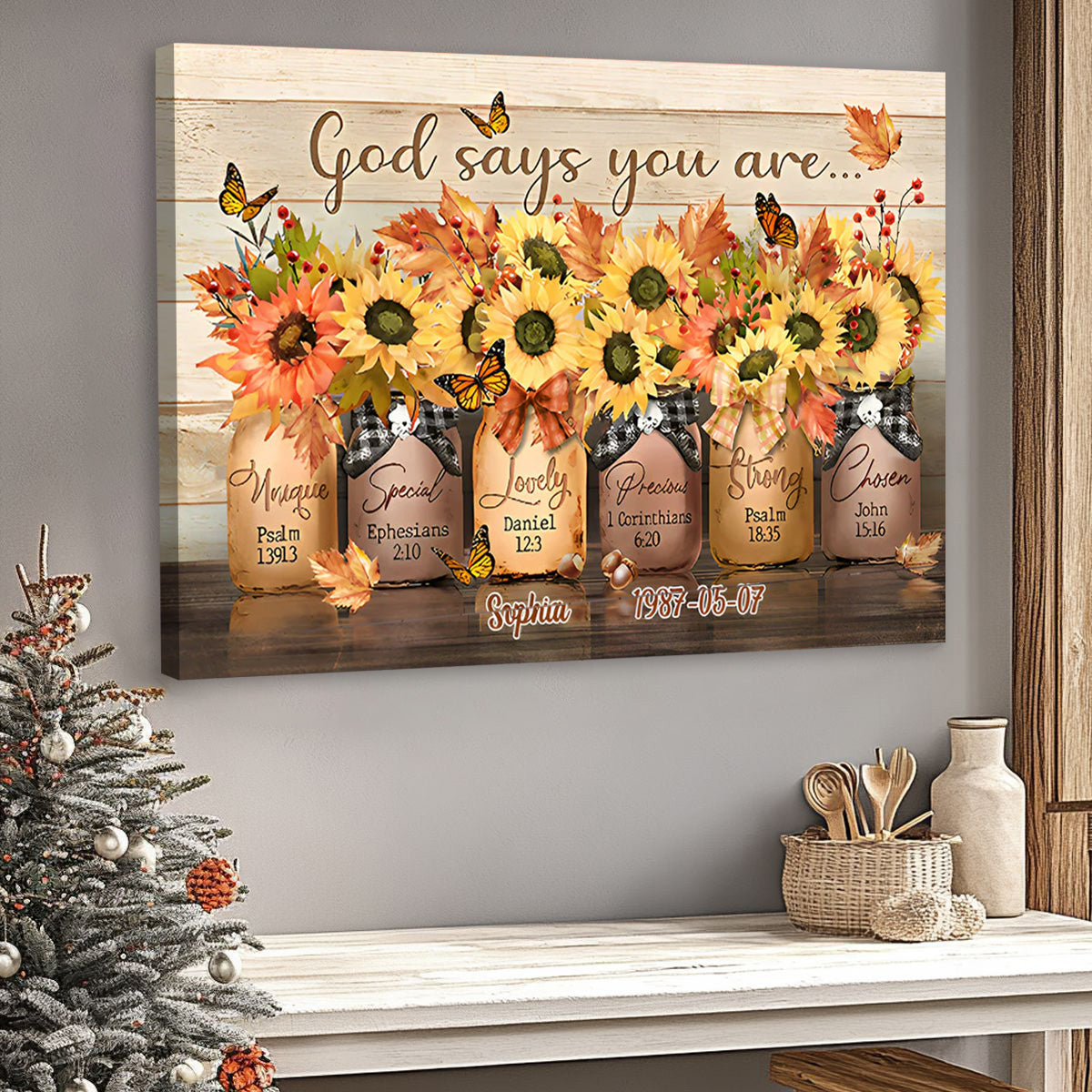 Heartfelt "God Says You Are" Personalized Sunflower Canvas Wall Art