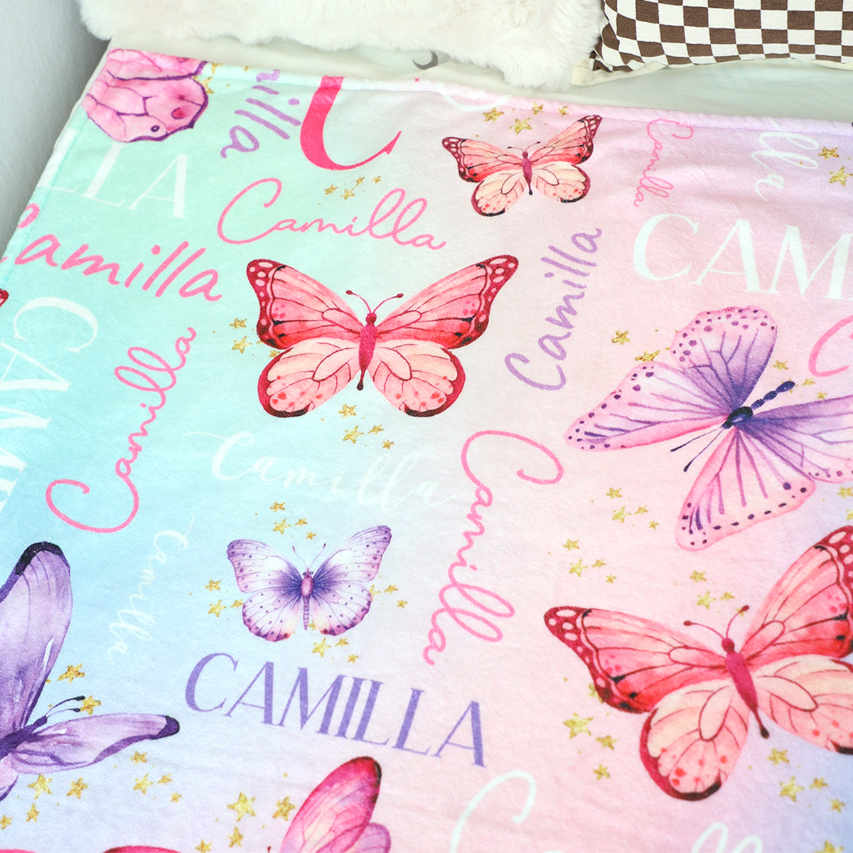 Her Name in Butterflies: Custom Watercolor Pink Blanket - A Unique Gift for Girls