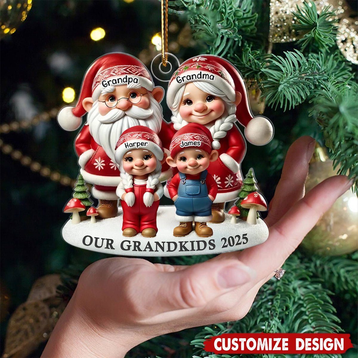 Custom Family Ornament - Celebrate Grandma, Grandpa, Mom, Dad & Lovely Kids