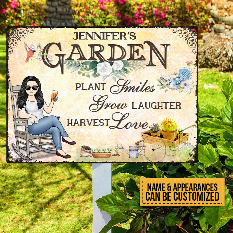 Plant Smiles Grow Laughter Harvest Love - Personalized Custom Classic Garden Metal Signs