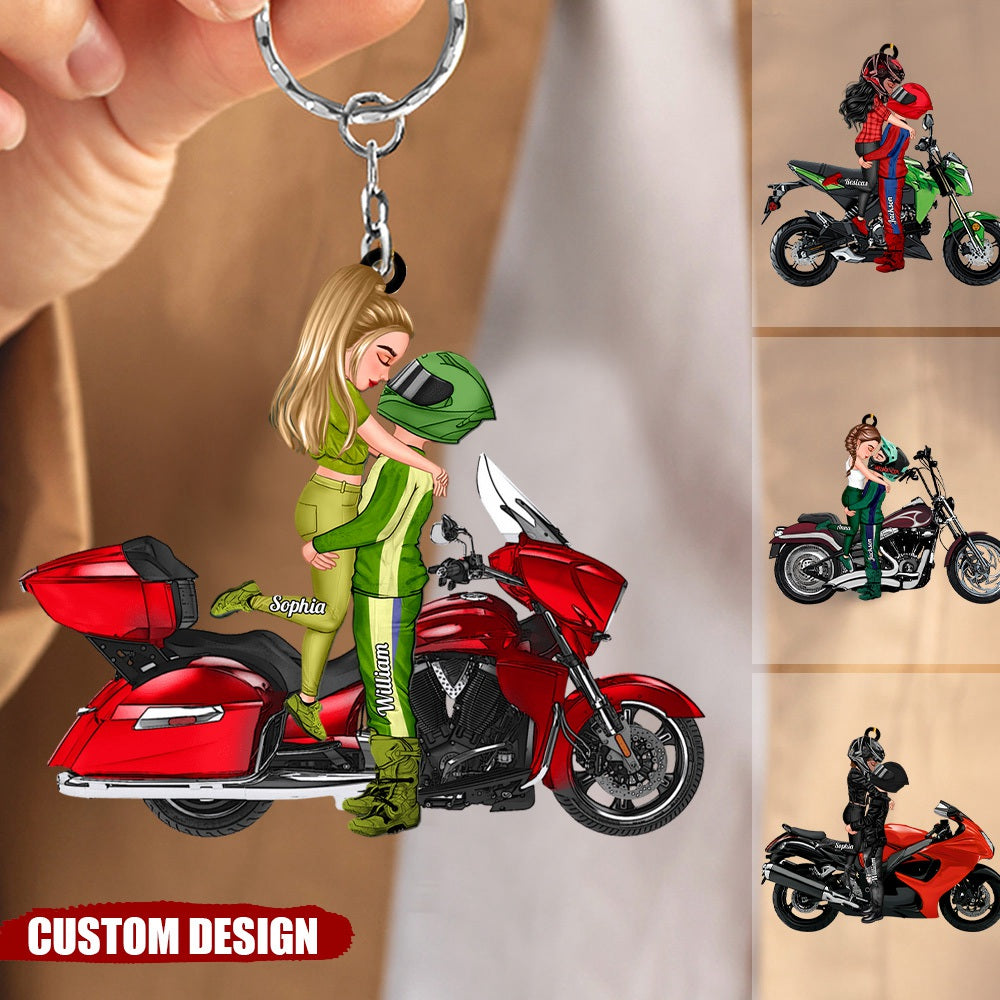 Heartfelt Personalized Motorcycle Couple Keychain - Unique Gift for Lovers