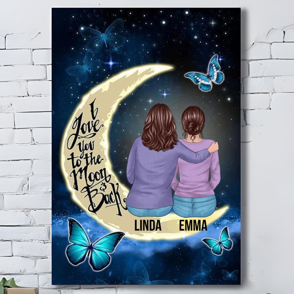Personalized Mom & Daughter "Moon & Back" Canvas Wall Art Gift
