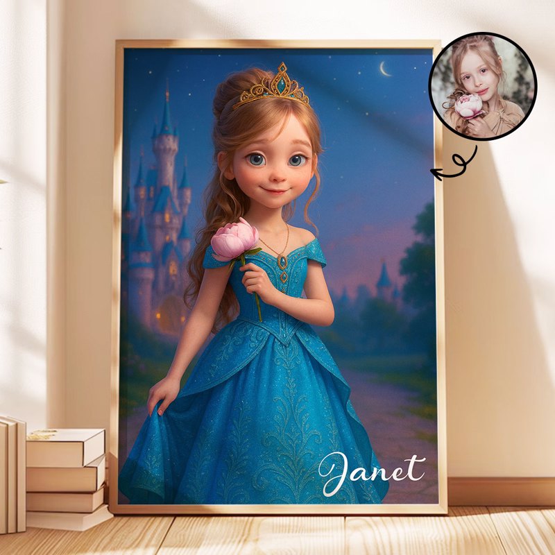 Blue Princess Custom Poster - Magical Birthday Gift for Daughter & Granddaughter