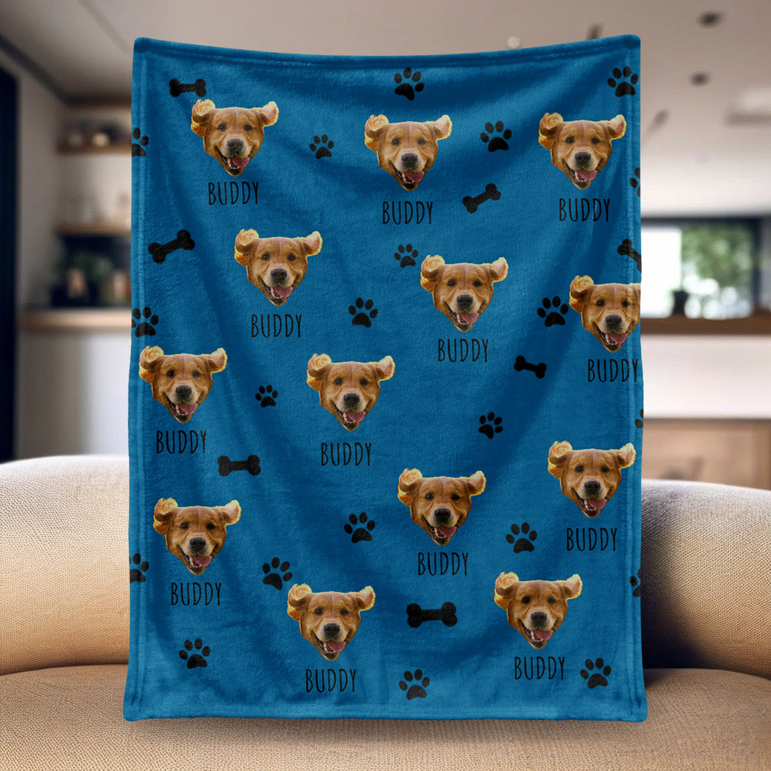 Custom Pet Photo Fleece Blanket - Personalized Dog Name & Face Gift