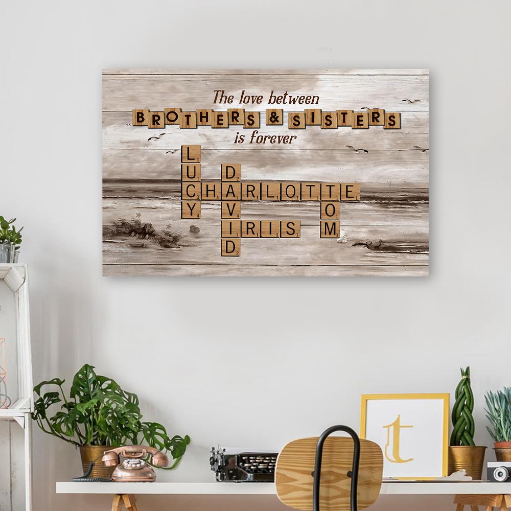 Personalized The Love Between Brothers Sisters Crossword Puzzle Canvas - Perfect Custom Gift for Siblings, Memorial Keepsake Nh00