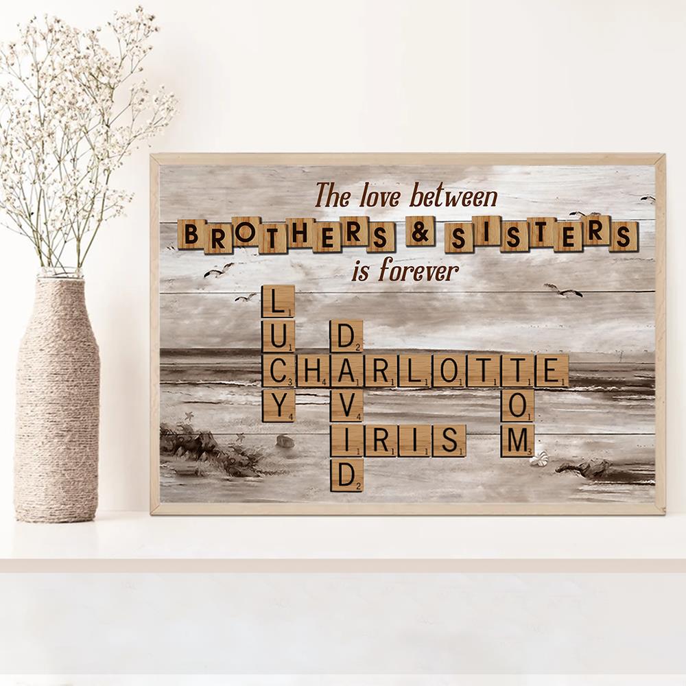 Personalized The Love Between Brothers Sisters Crossword Puzzle Canvas - Perfect Custom Gift for Siblings, Memorial Keepsake Nh00