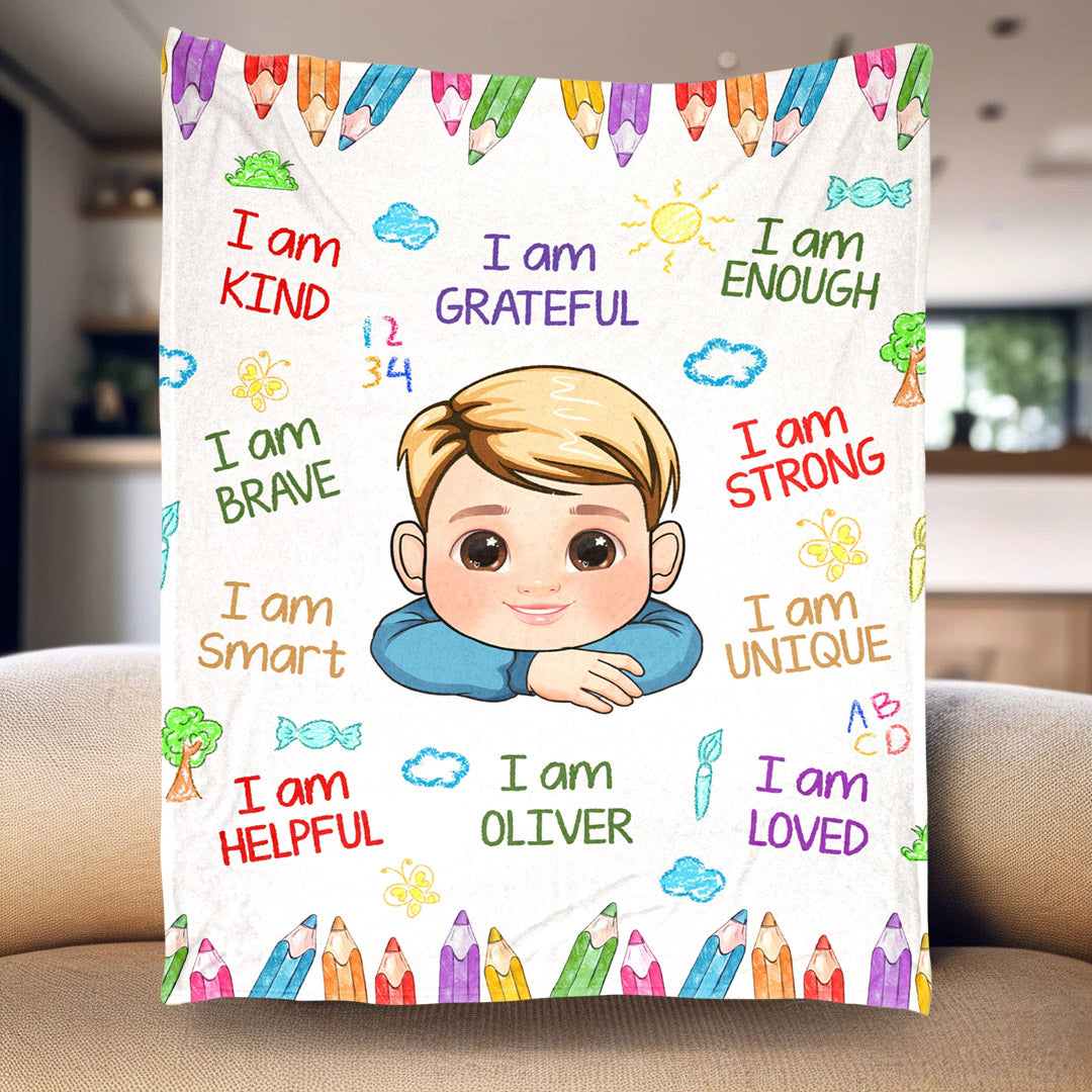 Kind, Smart, Loved – Personalized Affirmation Blanket for Baby & Kids