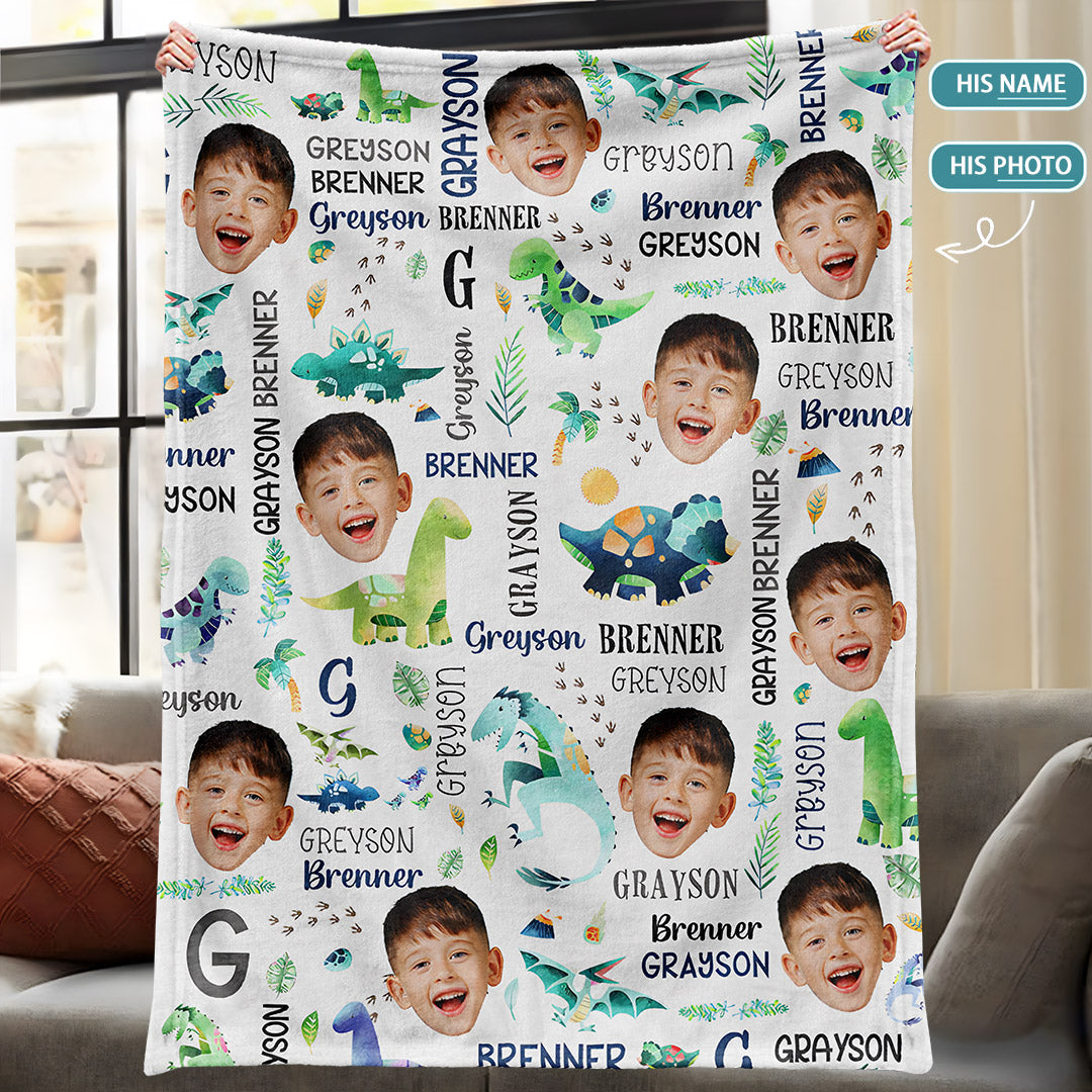 Custom Dinosaur Face Blanket - Personalized with Kid’s Photo