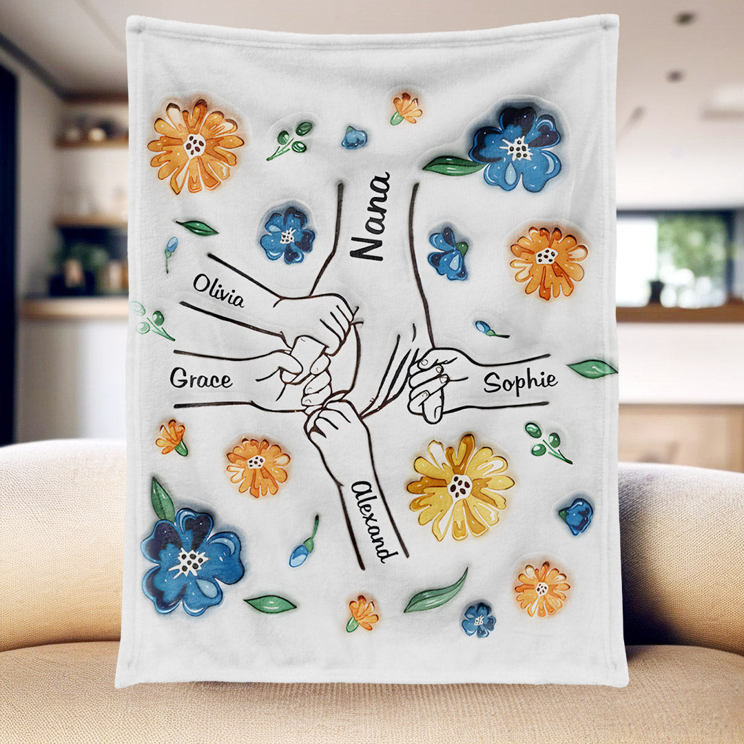 Personalized Family Blanket - Nana’s Hand in Ours—Wrap Yourself in Generational Love