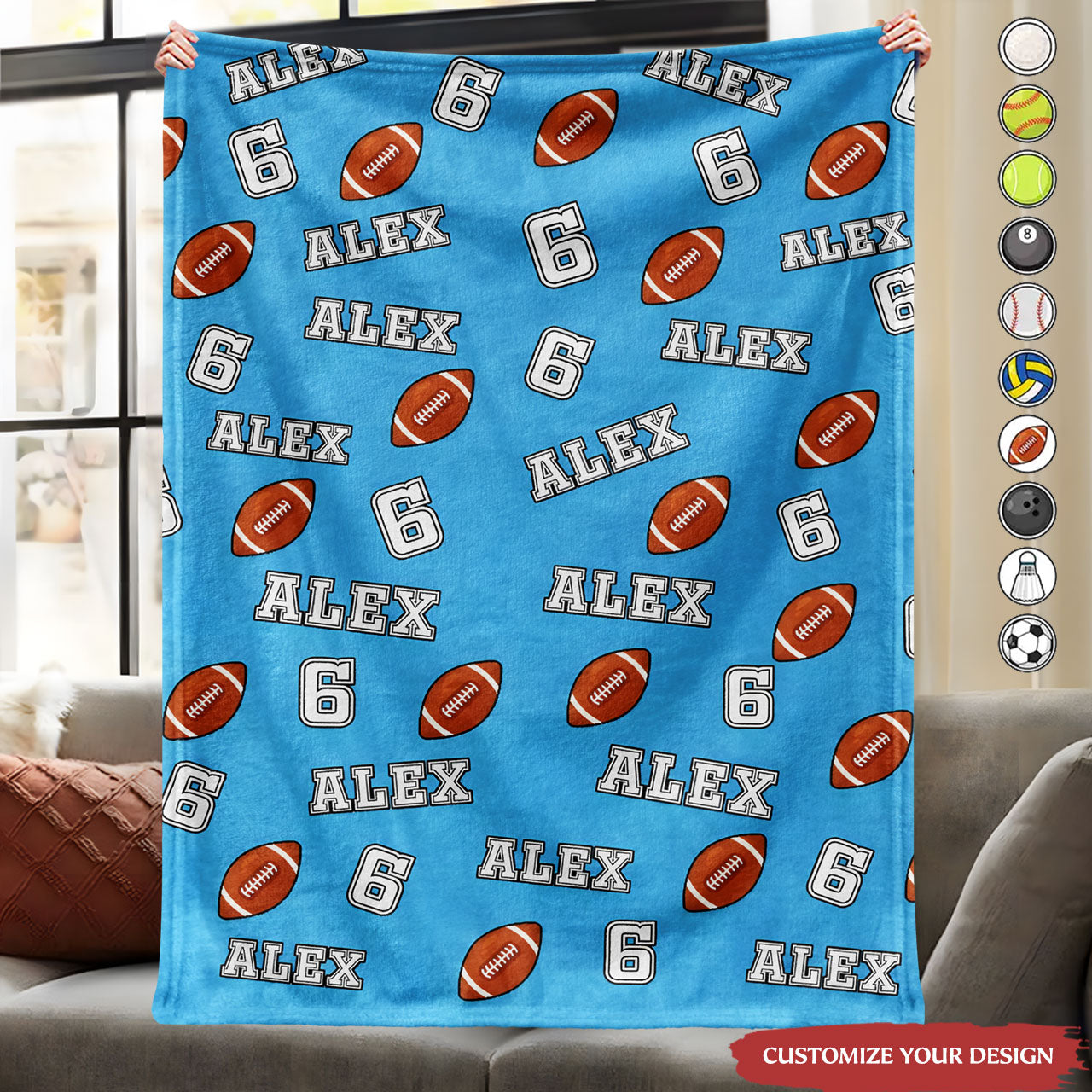 Colorful Sports Pattern (Baseball, Volleyball, Basketball & More) - Personalized Blanket