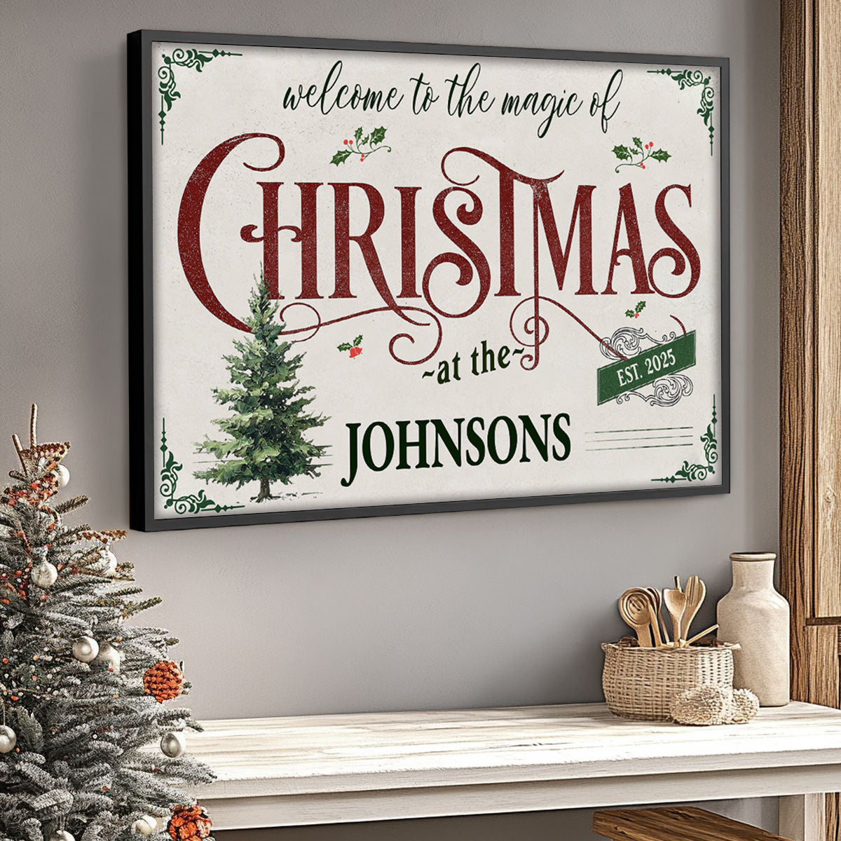 Customizable "Welcome to the Magic of Christmas" Canvas / Poster - Personalize Family's Name & Year