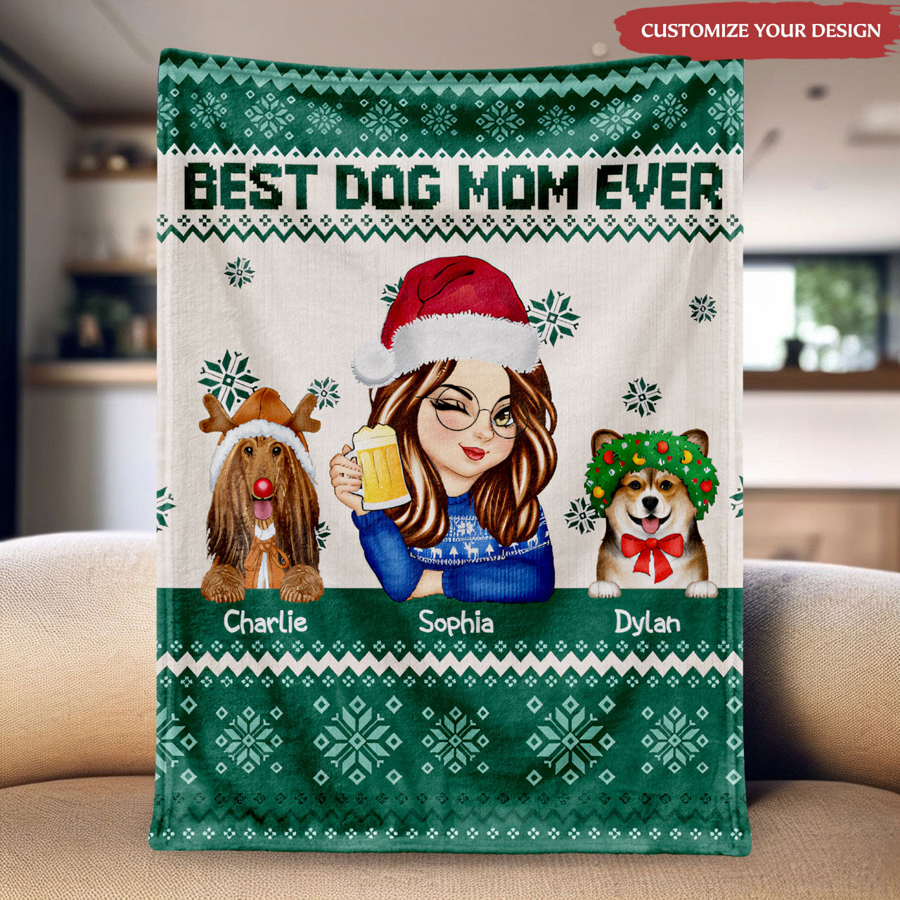 Best Dog Mom Ever Christmas - Personalized Blanket - Holiday Keepsake