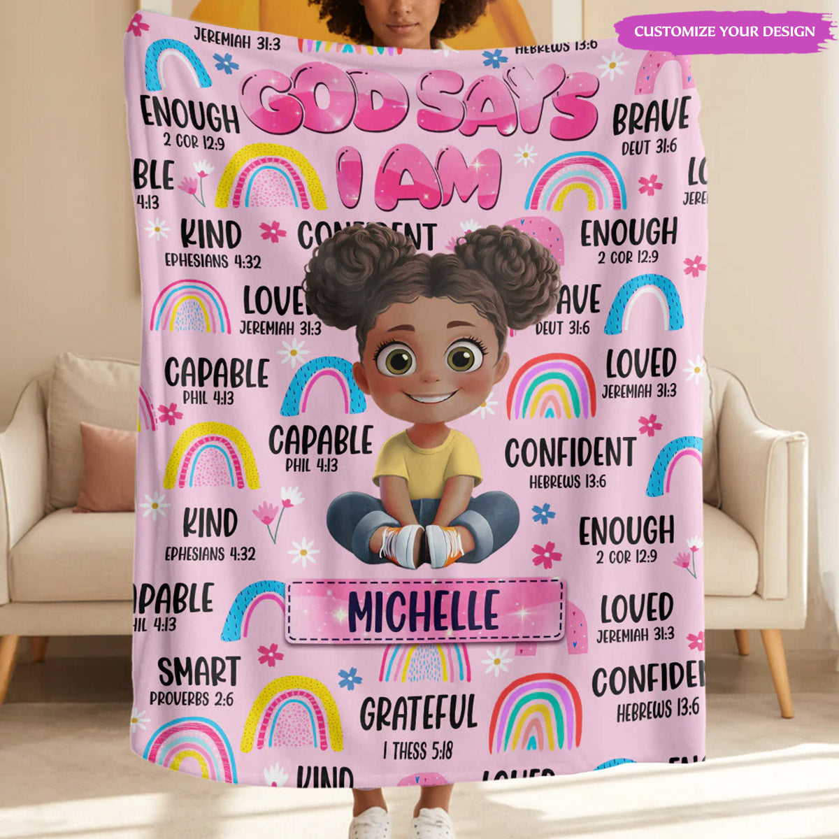 God Says I Am: Personalized Blanket - Wrapped in Faith
