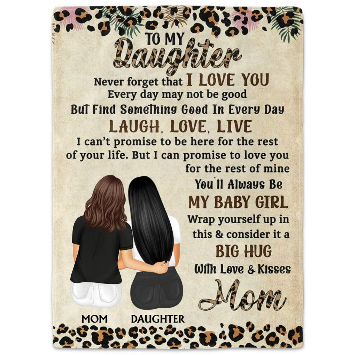 “Never Forget That I Love You” - Personalized Fleece Sherpa Blanket for Daughter, from Mom