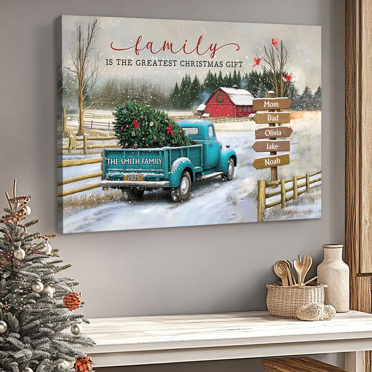 Customizable "Family Is The Greatest Christmas Gift" Canvas / Poster - Personalize Names & Year