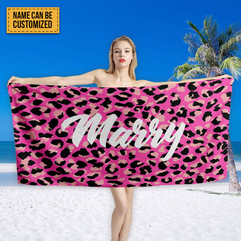 Personalized Blue Leopard Beach Towel - Custom Name Summer Accessory