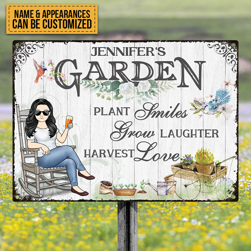Plant Smiles Grow Laughter Harvest Love - Personalized Custom Classic Garden Metal Signs