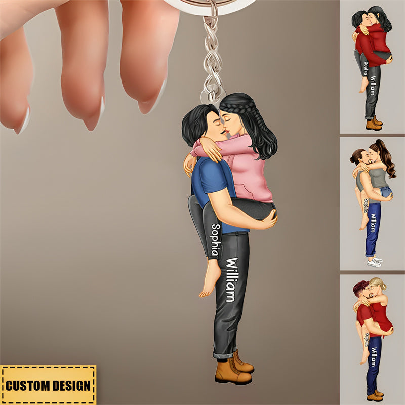 Personalized Kissing Couple Keychain - Romantic Custom Gift for Lovers