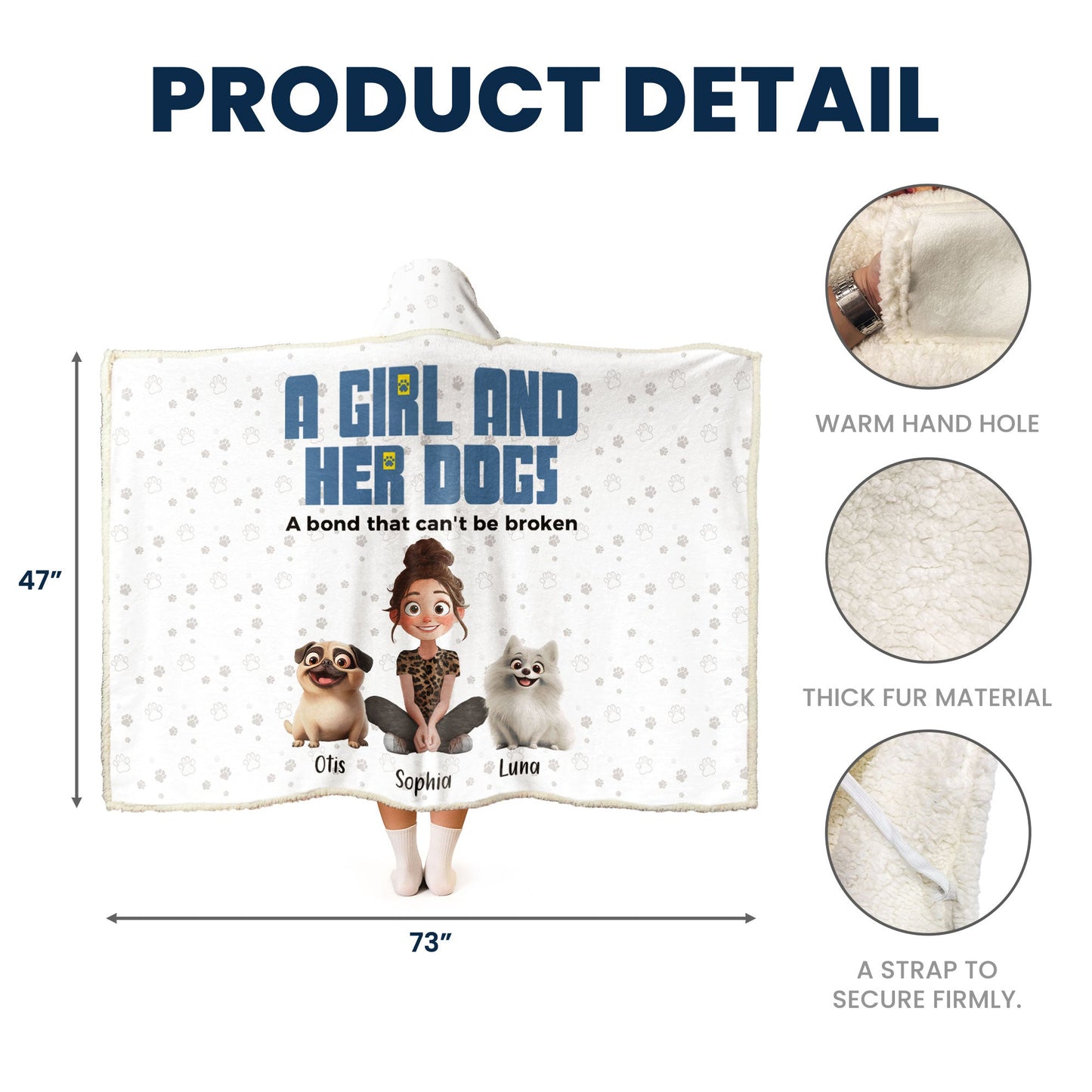 A Girl And Her Dogs - Personalized Wearable Hoodie Blanket