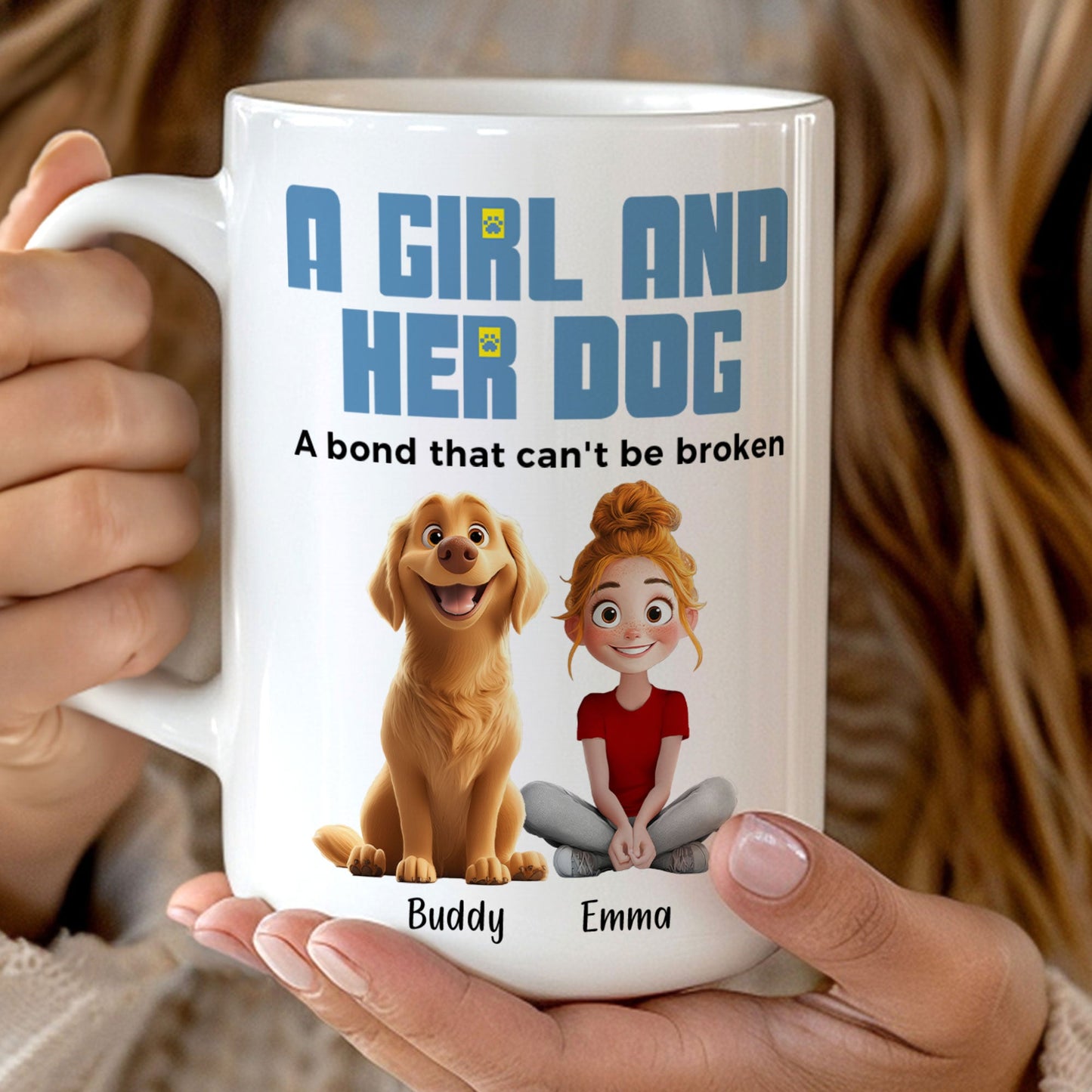 Personalized Dog Mom Mug: 'A Girl & Her Dogs, A Bond That Can't Be Broken'