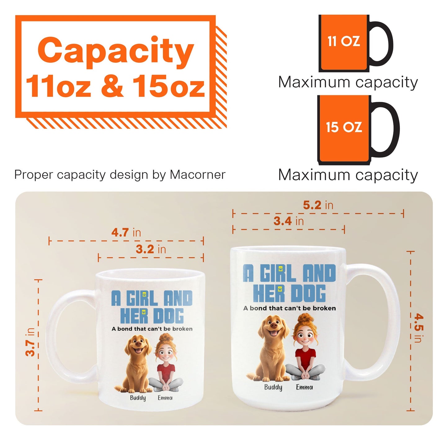 Personalized Dog Mom Mug: 'A Girl & Her Dogs, A Bond That Can't Be Broken'