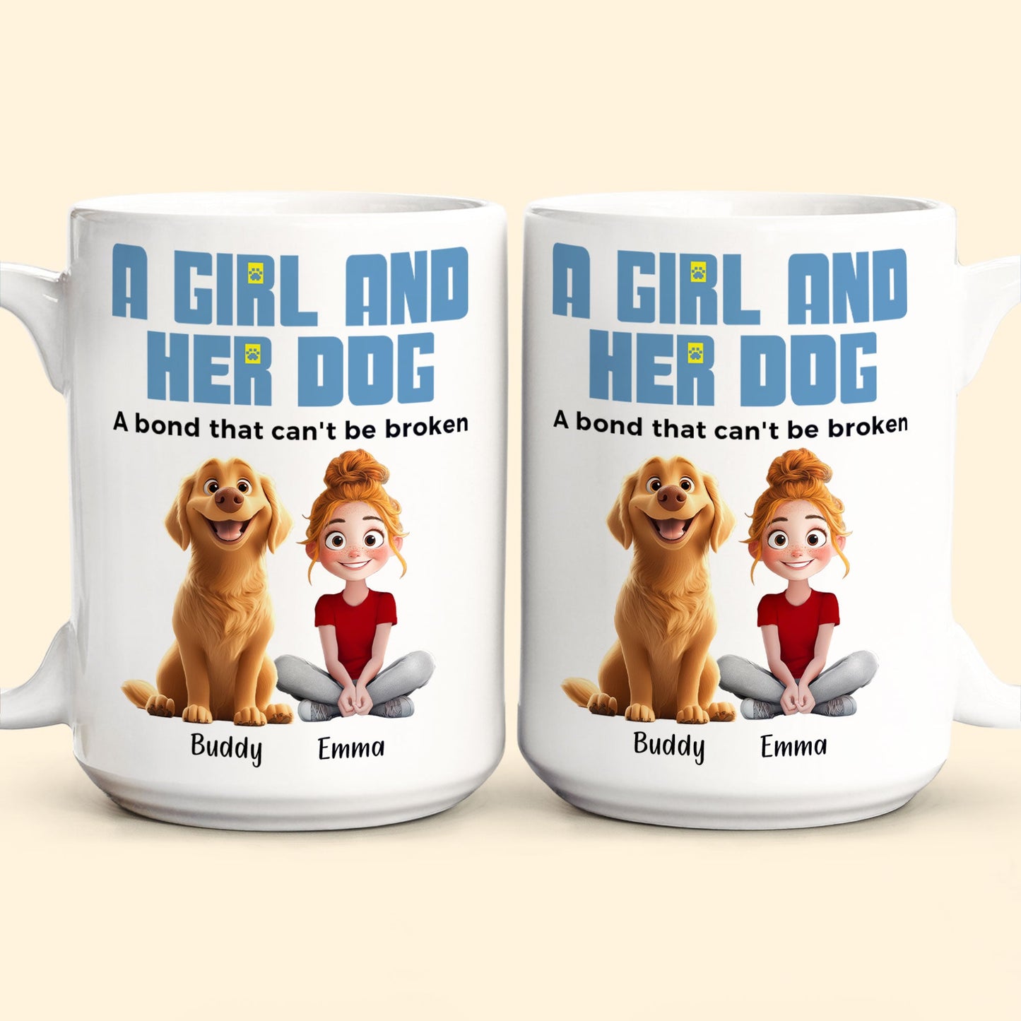 Personalized Dog Mom Mug: 'A Girl & Her Dogs, A Bond That Can't Be Broken'
