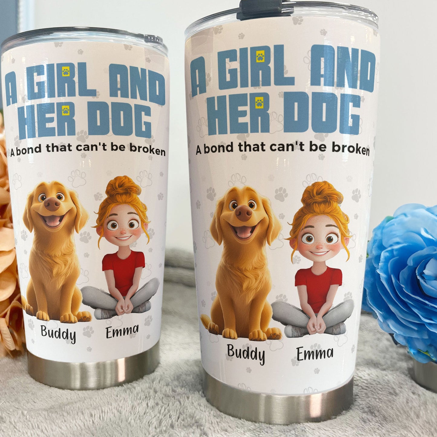 Personalized 'A Bond That Can't Be Broken' Girl & Dog Tumbler Cup