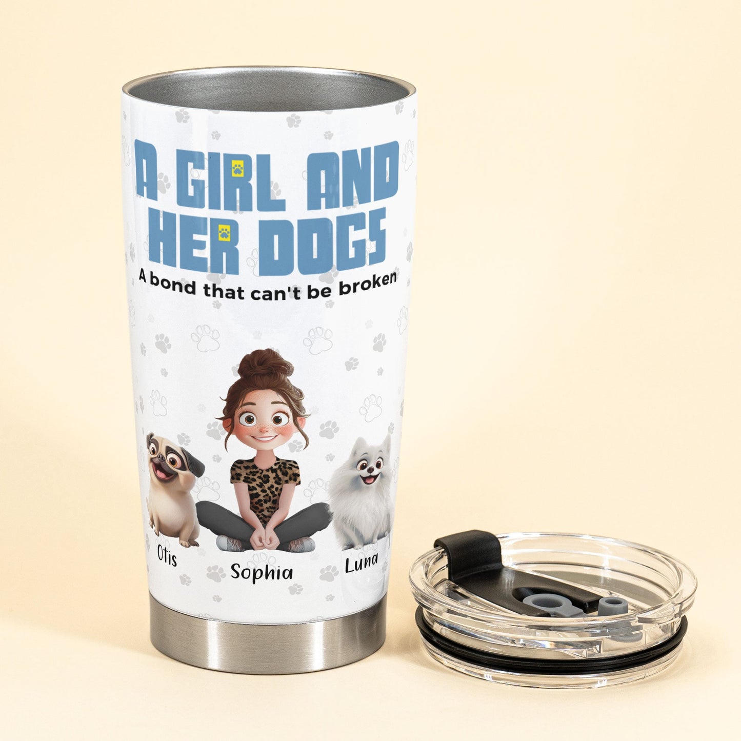 Personalized 'A Bond That Can't Be Broken' Girl & Dog Tumbler Cup