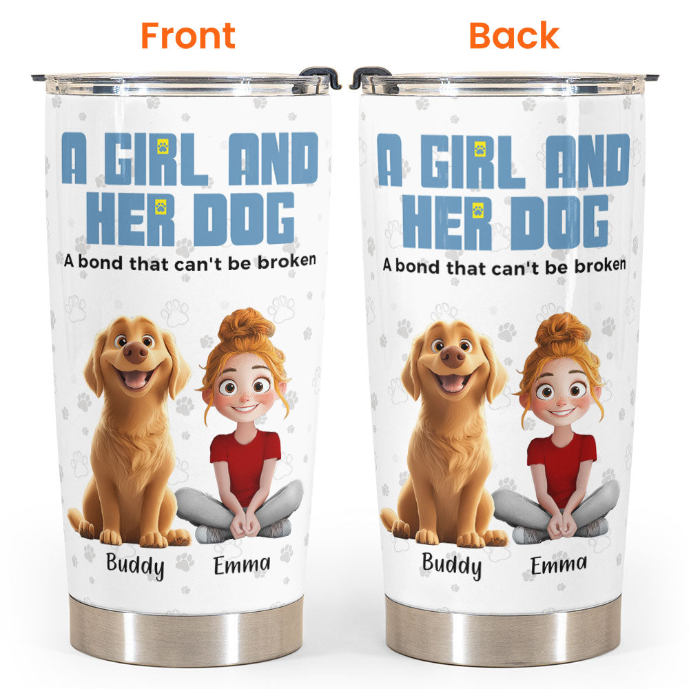 Personalized 'A Bond That Can't Be Broken' Girl & Dog Tumbler Cup
