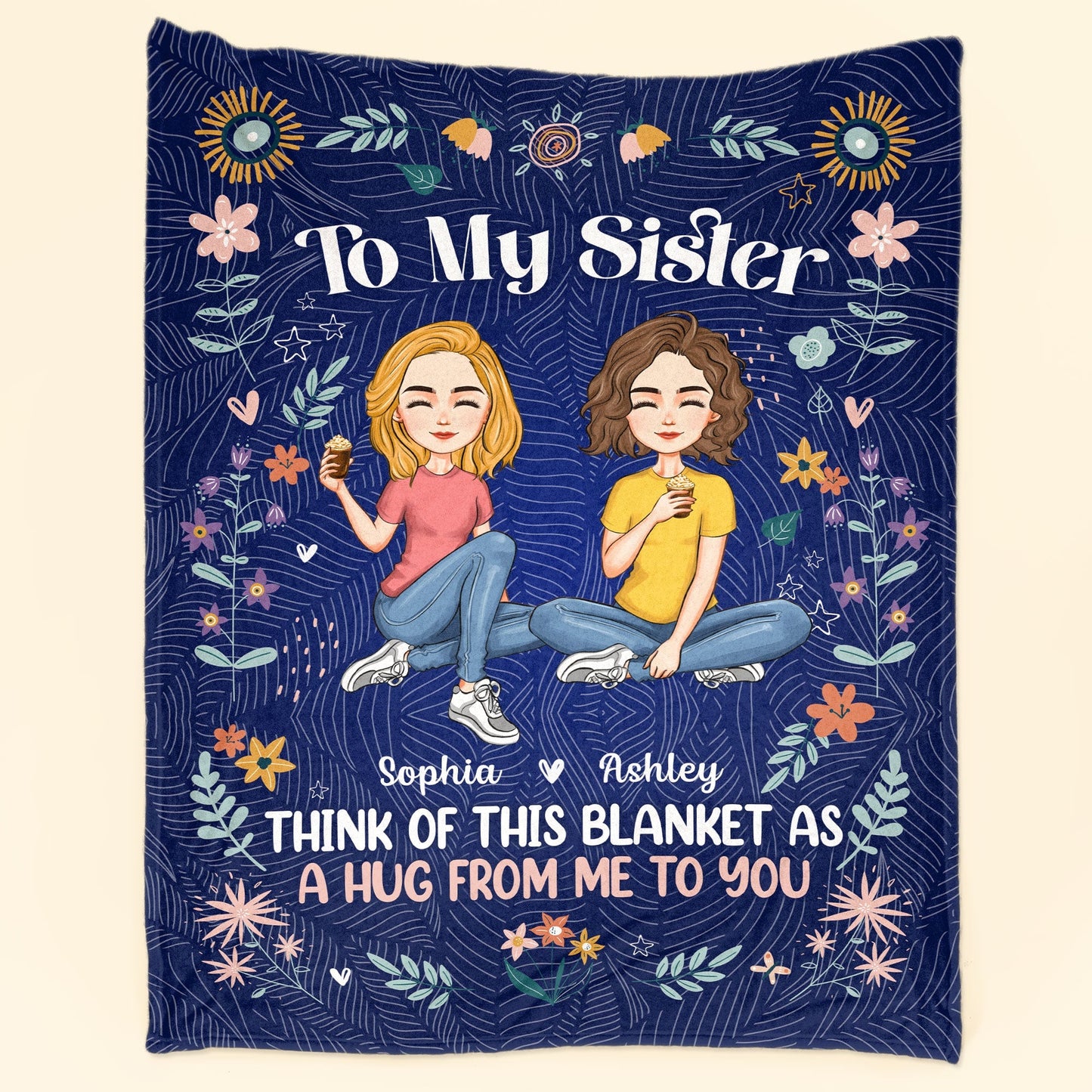 Personalized Sister Blanket: 'A Hug From Me To You' Custom Gift