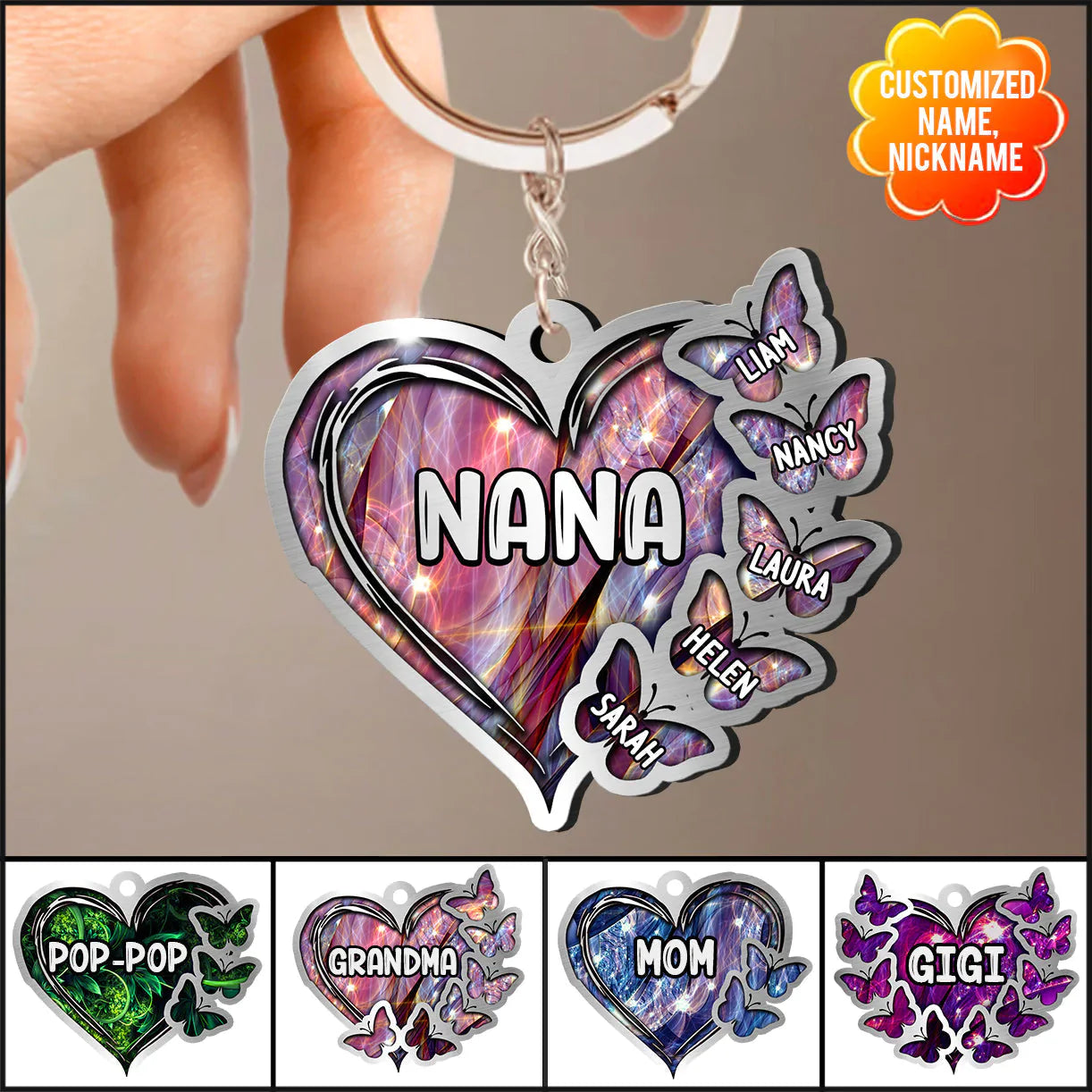 Personalized Heart Keychain with Grandkids Names - Custom Gift for Grandma, Mom