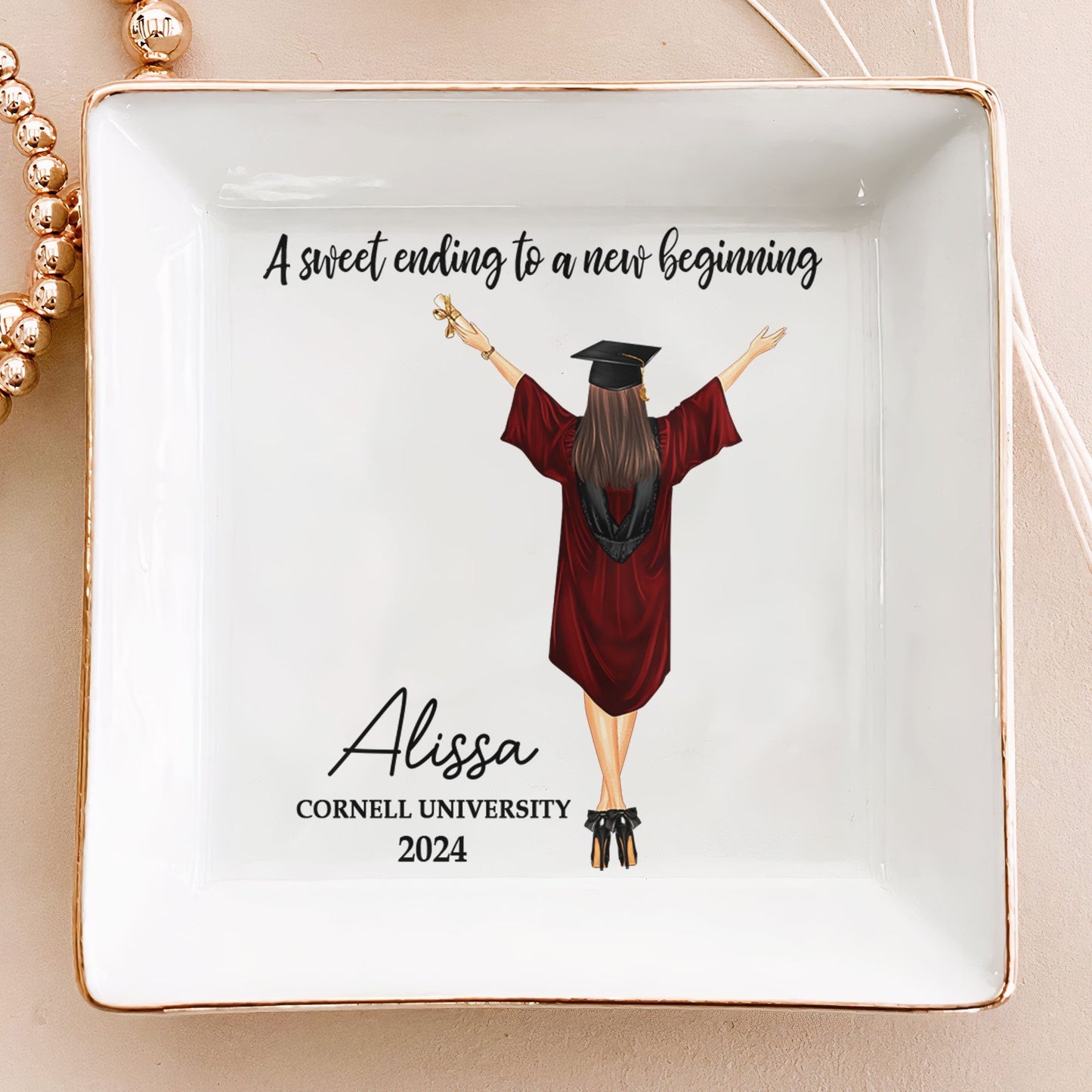 Personalized Graduation Jewelry Dish: 'A Sweet Ending' Keepsake Gift