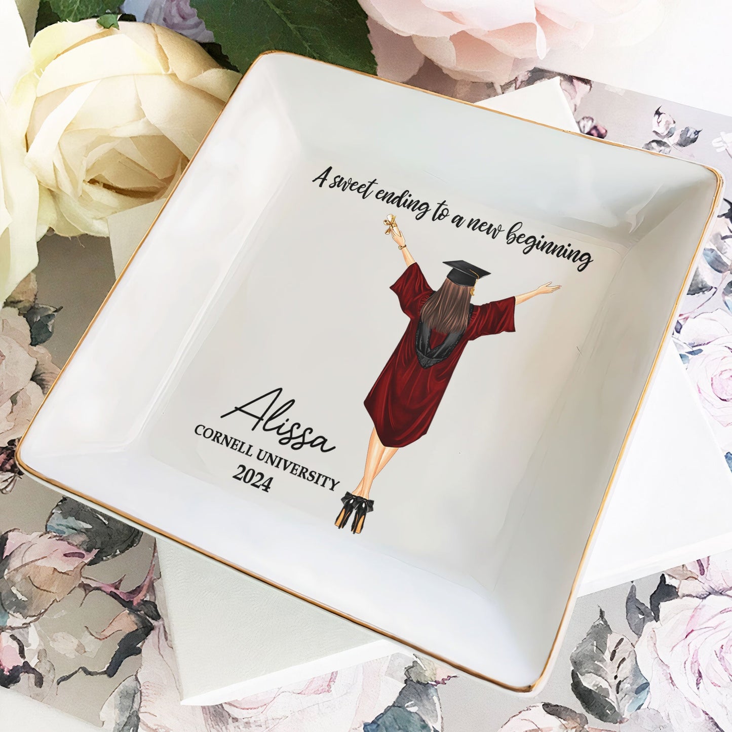 Personalized Graduation Jewelry Dish: 'A Sweet Ending' Keepsake Gift