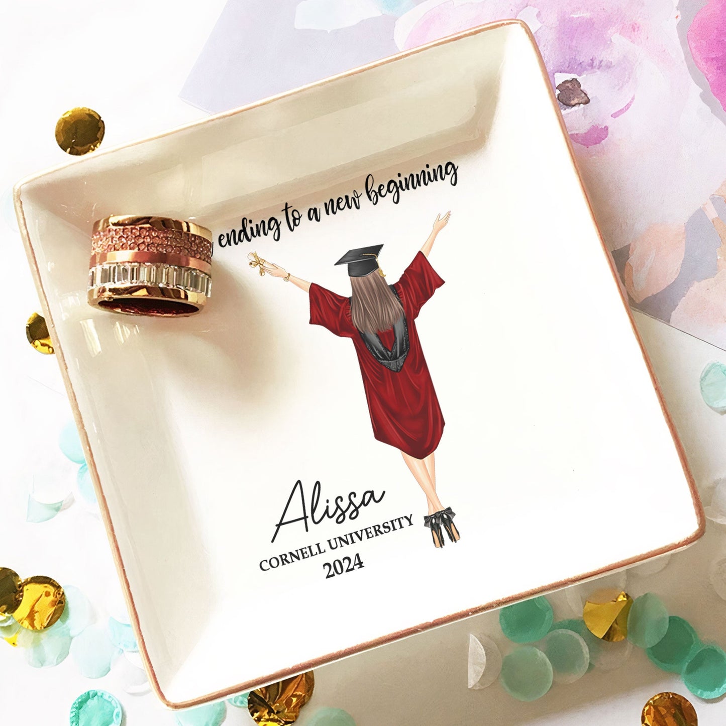 Personalized Graduation Jewelry Dish: 'A Sweet Ending' Keepsake Gift
