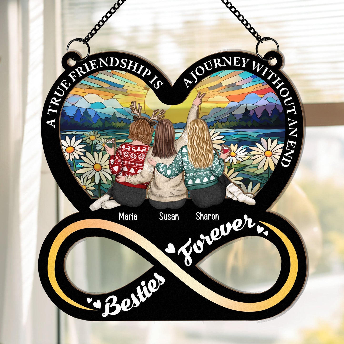 Personalized 'Besties Forever' Friendship Journey Suncatcher Ornament