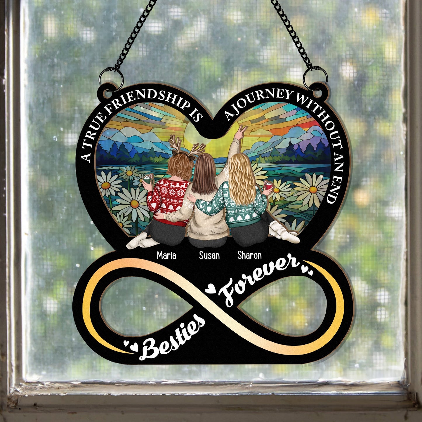 Personalized 'Besties Forever' Friendship Journey Suncatcher Ornament