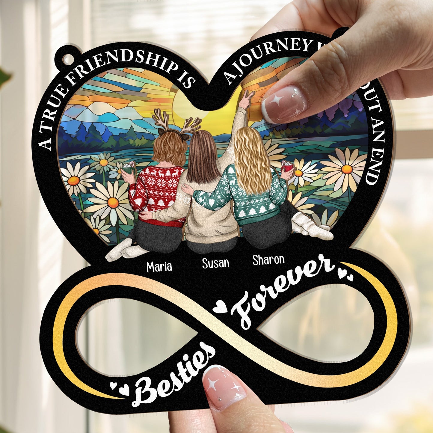 Personalized 'Besties Forever' Friendship Journey Suncatcher Ornament