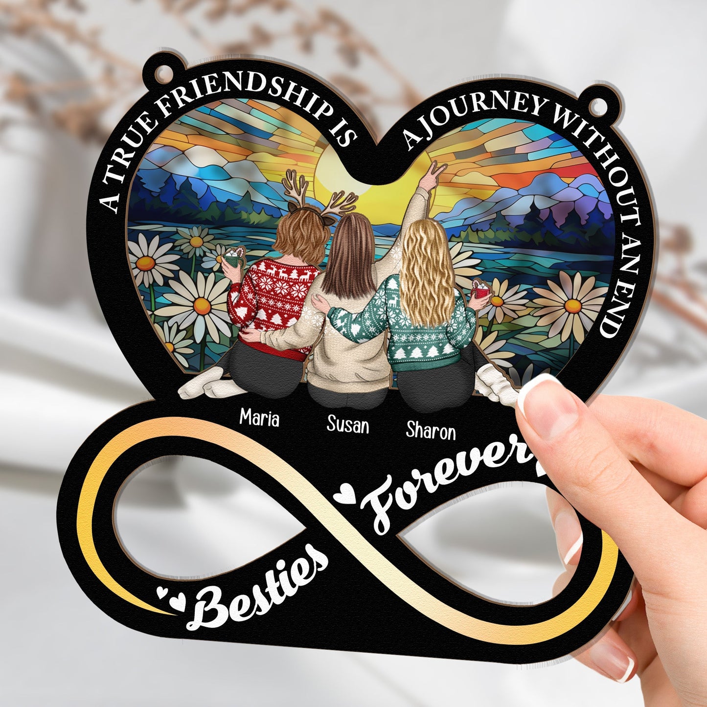 Personalized 'Besties Forever' Friendship Journey Suncatcher Ornament