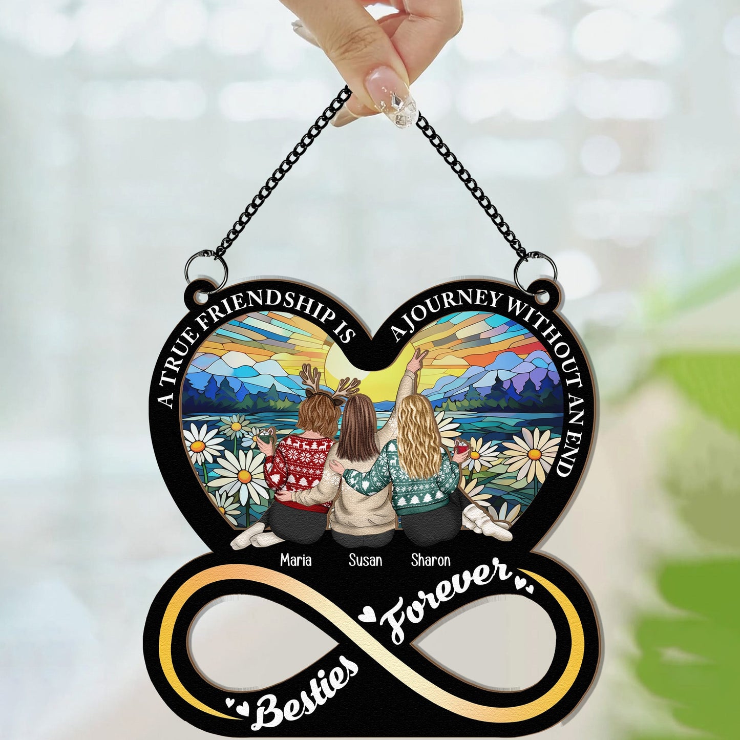 Personalized 'Besties Forever' Friendship Journey Suncatcher Ornament