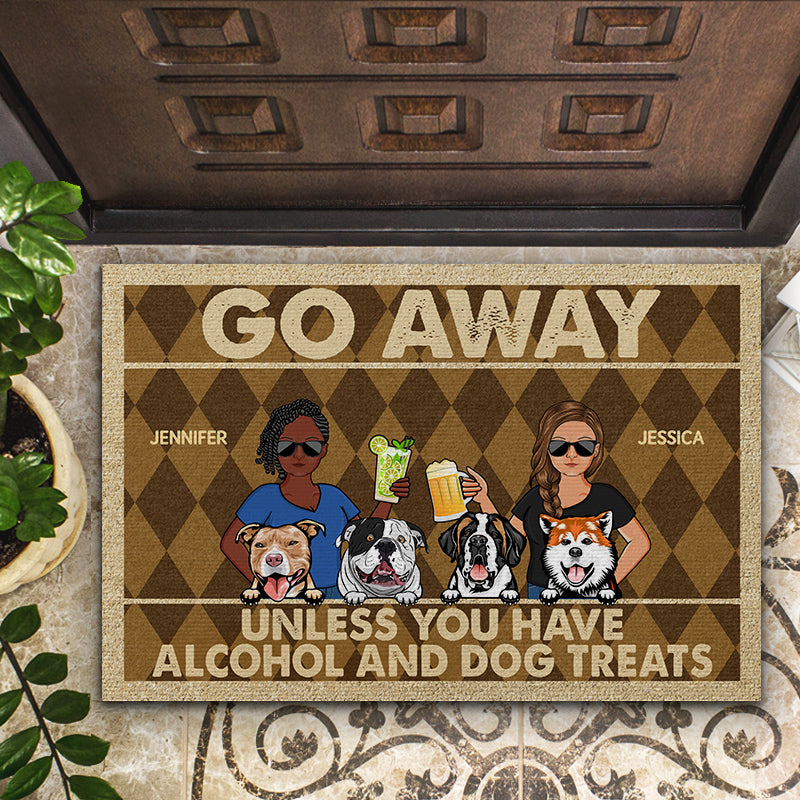 Personalized Funny Doormat: 'Go Away Unless You Have Alcohol & Dog Treats'