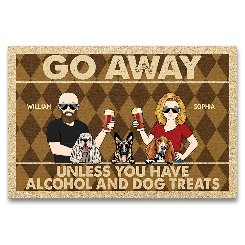 Personalized Funny Doormat: 'Go Away Unless You Have Alcohol & Dog Treats'